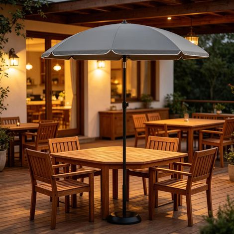 Parasol de jardin pliable inclinable 35° et réglable en hauteur, polyester 175 g/m², gris, φ175 x H156-206 cm (1/5)