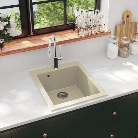 vidaXL Évier de cuisine Granit Seul lavabo Beige (1/5)