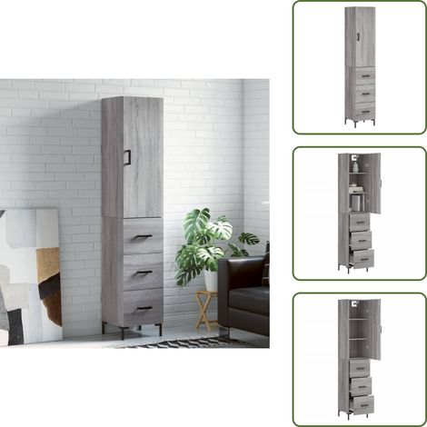 Buffet haut Sonoma gris 34,5x34x180 cm Bois d'ingénierie - Buffet Design Moderne - Meuble Rangement - Armoire Cuisine - Commode Salon - Étagère Murale (1/5)