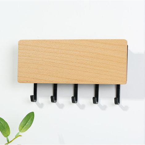 5 Hooks Key Holder, Easy to Install Key Hooks Wall Mounted, Small Key Rack, Coat Rack, Letter Rack, Suitable for Entry Areas and Behind Doors (Black) (1/5)