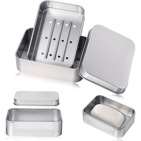 Porte-savon - 3 pièces - Salle de bain - Porte-savon Douche - Aluminium - Boîte à savonPorte-savons - Met deksel - Porte-savon avec évacuation - Accessoires de salle de bain - Pour les vacances et les (1/5)