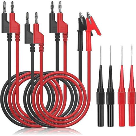 Câbles de Test de Multimètre avec Sondes de Multimètre Pince Crocodile Fiche Banane 4mm pour Multimetre Professionnel Testeur Electrique Noir Rouge 8 Pièces (1/5)