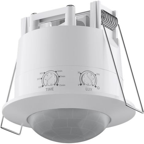 Détecteur de Mouvement Infrarouge, pour montage encastré au plafond, détection de 360°, portée de 6 m, pour l'intérieur (IP20), adapté aux LEDs. (1/4)