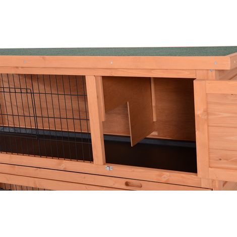 Clapier en bois à deux niveaux, toit en asphalte et bac de récupération, 136,4 x 50 x 93 cm, résistant à l'hiver, clapier pour petits animaux avec portes, cage pour lapins, usage intérieur/extérieur, (1/2)