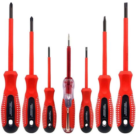 Lot de 7 tournevis isolés 1000 V en acier CR-V de qualité supérieure avec embouts magnétiques en oxyde noir et poignée antidérapante en TPR (1/3)
