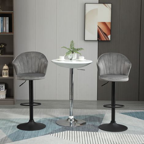 2er-Set Barhocker drehbare Barstühle mit Lehne Samt Touch Bistrohocker höhenverstellbarer Tresenhocker armloser Schaumstoff Grau 54 x 56 x 91-111 cm (1/5)