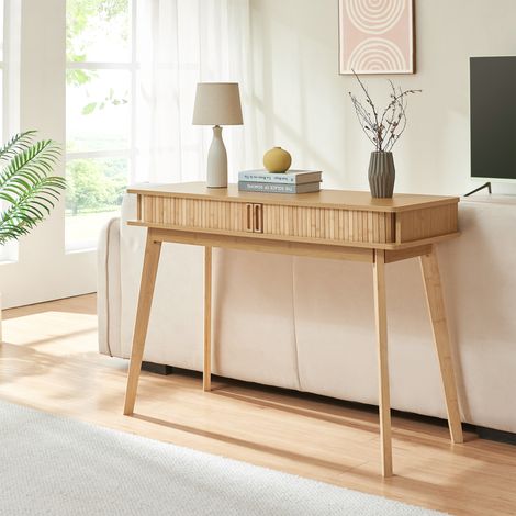Tavolo a Consolle Tysvær a 2 Ante Scorrevoli in Bambù Naturale 110 x 40 x 78 cm [en.casa]