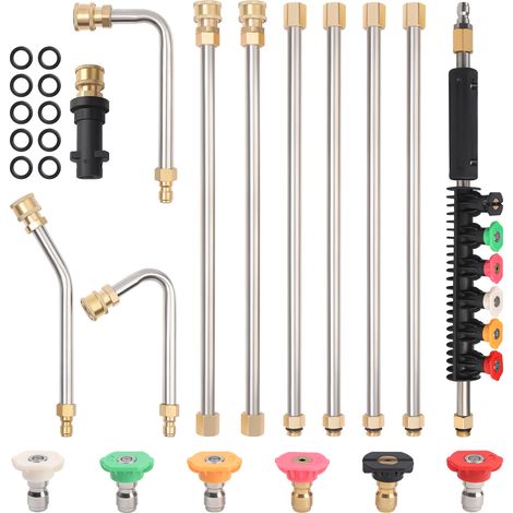Lot de 11 Ensemble d'extension de baguette de nettoyeur haute pression, 2,5 m, 4 000 psi, lance de rechange, compatible avec Karcher K2 K3 K4 K5 K6 K7 nettoyeur haute pression