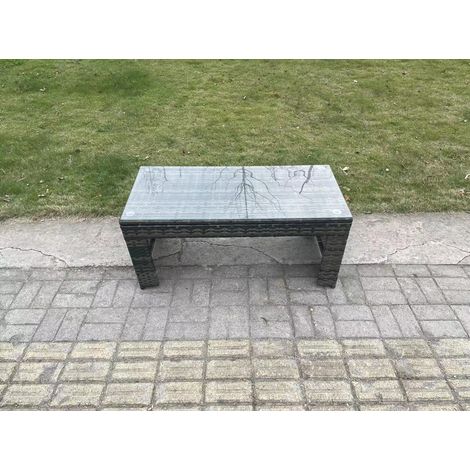 Fimous Rattan Oblong Rectangular Coffee Tea Table Outdoor Garden Furniture Patio Accessory Dark Grey Mixed (1/4)