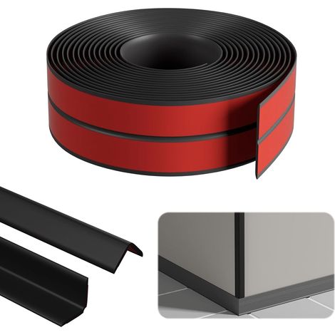 Plinthes murales autocollantes, 2 cm x 2 cm x 8 m, plinthe d’angle autocollante, PVC, plinthe souple noire, protection des bords auto-adhésive, plinthe d’angle flexible autocollante pour portes (1/5)