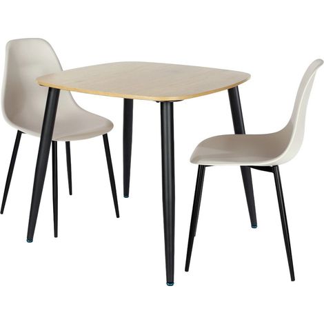 Aspen Light Oak Square Table & 2 Calico Curve Chair Set - MDF/Metal/Plastic - L52 x W46 x H84 cm
