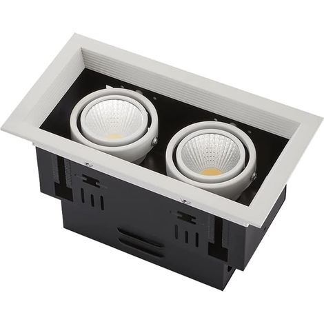 JSSEVN - Downlight LED cuadrado de doble cabezal de 30 W con cardán, ángulo ajustable, giratorio, empotrable, con forma de globo y ocular (4000 K) (1/5)