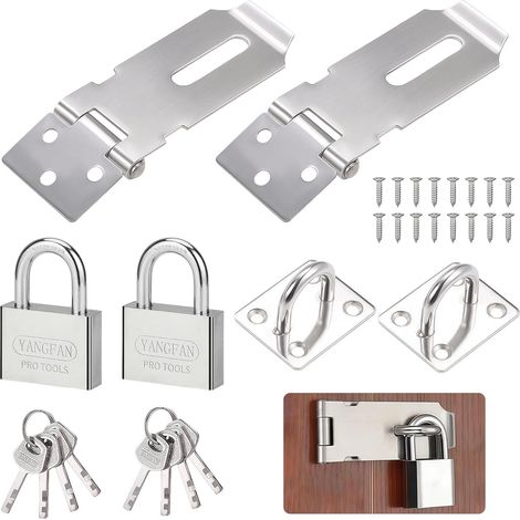 2 Pièces Loquet de Cadenas Agrafe avec Cadenas et Vis,3 Inch Loquet de Porte en Acier Inoxydable avec Cadenas,Moraillon de Loquet Porte,Porte Cadenas,pour Chambre à Coucher,Patio,Jardin (Argent)