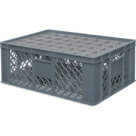 BRB Gläserkiste 600x400 mm für 15, 24, 33 oder 40 Gläser, farbig (Grau, für 40 Gläser Ø 67 mm, Glashöhe max 205 mm)