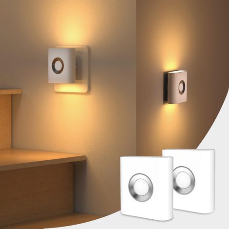 Luci notturne a LED retroilluminate, inseribili, con sensore crepuscolare, luce bianca calda, per bagno, camera da letto, corridoio e scale (confezione da 2). (1/5)