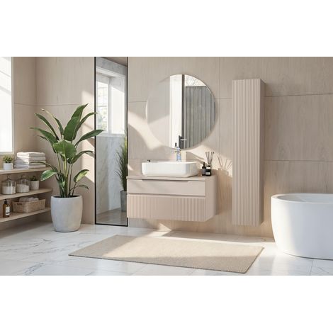 Meuble salle de bain suspendu+colonne RIO cashmere 80x93x48 cm (1/5)