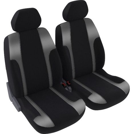 Jeu de 2 housses de sièges avant - Universelles - Voiture/Auto - Lavable - Tissu noir / gris métallisé - Coupe sport (1/5)