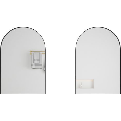 Mobiletto specchio ad arco in metallo nero con ripiani in vetro regolabili 61 x 91 x 7,8 cm (1/5)