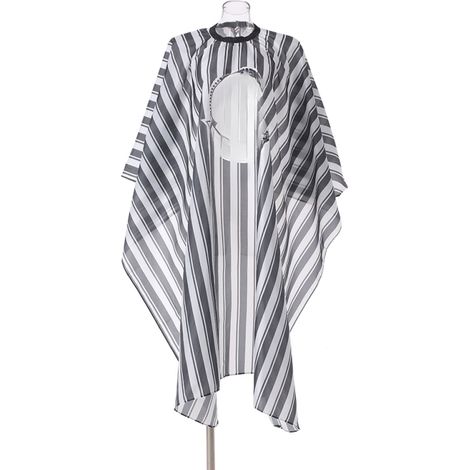 Capa de peluquería impermeable con cierre de broche, bata de peluquería, delantal impermeable y antimanchas a rayas blancas y negras.