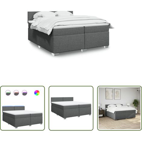 vidaXL Surmatelas - Sommier à lattes de lit avec matelas Gris foncé 200x200cm Tissu (1/5)