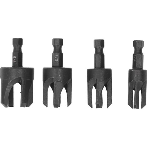 [JAMAIS UTILISÉ]Ensemble de 4 forets à bouchons pour bois en acier au carbone, queue hexagonale de 6,35 mm (1/4 po), type griffe, disponibles en 6,35 mm (1/4 po), 9,52 mm (3/8 po), 12,7 mm (1/2 po) et (1/5)
