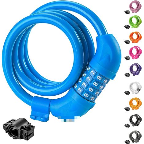 Lucchetto a combinazione per bicicletta, lucchetto a filo, lucchetto a combinazione a quattro cifre per mountain bike, lucchetto per moto, lucchetto per bicicletta, blu - 1 pezzo