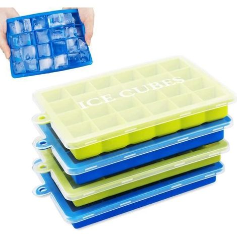 4pcs Bac à Glaçons en Silicone- Glaçon avec Couvercle- 78 Moules à Glaçons pour l\'eau bébés, purée, Whisky Cocktail Boissons, Glace (1/4)