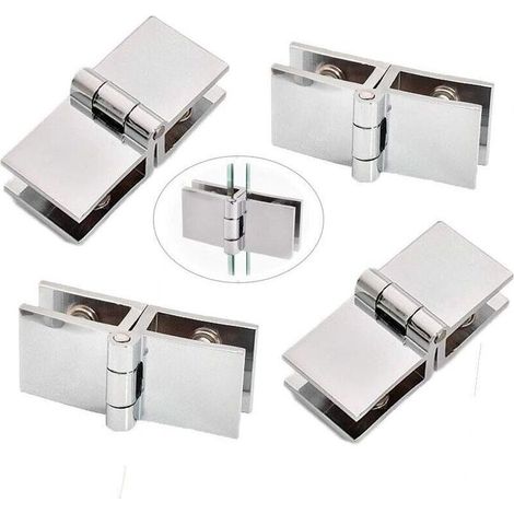 Cerniere per porte in vetro 180° – Lega di zinco – Spessore vetro da 5 a 8 mm – Set di 4 cerniere – Installazione senza foratura (1/5)