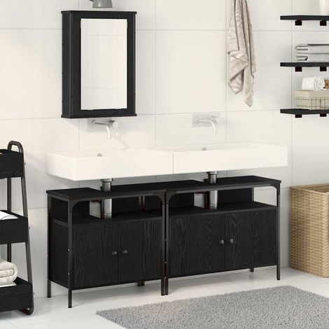 Badezimmer Waschbeckenmöbel mit Tür 3 pcs Schwarz Holzwerkstoff