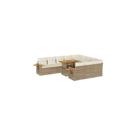 Salon de jardin avec coussins 10pcs beige résine tressée acacia (1/5)