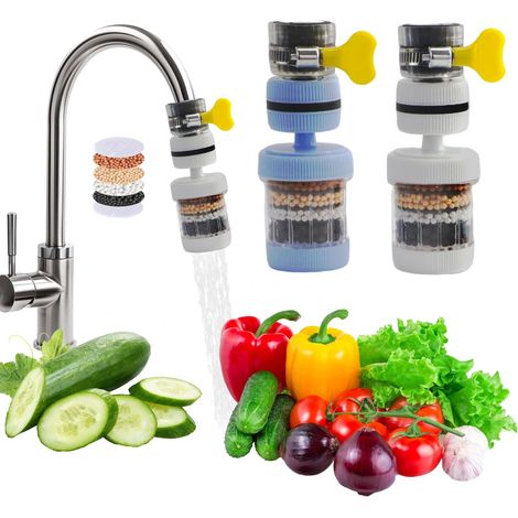 Lot de 2 Filtre à Eau Robinet, 360°Rotatable Filtre à Eau pour Robinets, 6-layer Filtration Nettoyer Cartouche Charbon Filtre Eau Robinet à Charbon Actif pour Salle de Bain Cuisine (1/5)