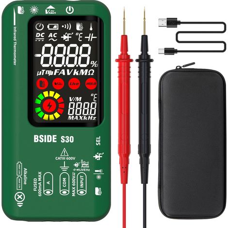 BSIDE Multimètre Numérique Intelligent avec Thermomètre Infrarouge Testeur Diode Haute Tension 9999 Comptes LCD Couleur Voltmètre Ampèremètre Testeur de Capacité Rechargeable pour LED Automobile (1/5)