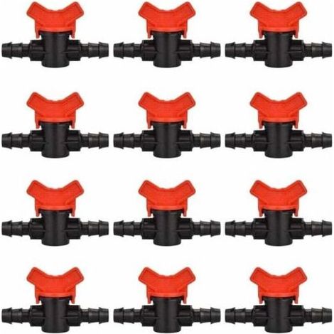 12 PCS Robinet de Jardin pour Tuyau, Tuyau Vanne d'irrigation 16 16mm Robinet d'arrêt raccord en Plastique pour Le contrôle extérieur de la vanne d'eau de Jardin (Noir + Rouge) (1/5)