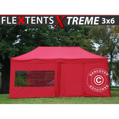 Faltzelt FleXtents Xtreme 50 3x6m Rot, mit 6 Seitenwänden