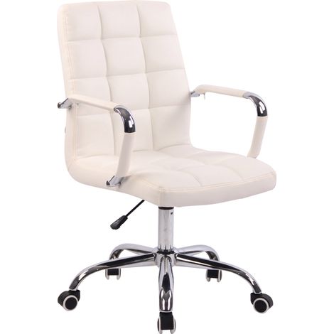 Fauteuil de bureau sur roulettes hauteur réglable pivotant accoudoirs en PVC blanc 100002458 (1/5)