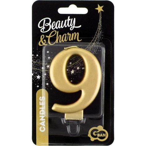 Candela Beauty&Charm numero 9, oro metallizzato, 8 cm