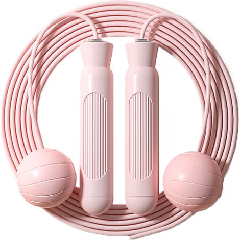 1 Corde à sauter sans fil, longueur ajustable 2,8m, boules lestées 80g, exercice aérobique intérieur extérieur (1/5)