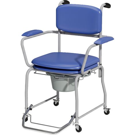 Sedia da Doccia 71x86,5x96 cm con Ruote Seduta Imbottita con Braccioli Ribaltabili in Acciaio e PU Blu (1/5)