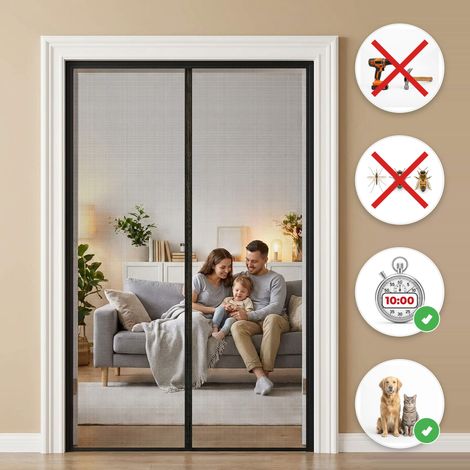 Moustiquaire magnétique pour porte MOSKERA 110x210 cm Noir - Fermeture aimantée automatique, pose sans perçage