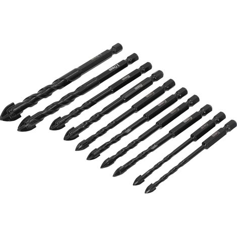 10 pièces forets à béton à tête cruciforme, 3 goujures, carbure cémenté, queue hexagonale, pour maçonnerie (1/5)