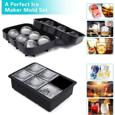 Set aus 2 kugelförmigen und würfelförmigen Eiswürfelformen mit Deckeln, aus flexiblem Silikon (1/5)