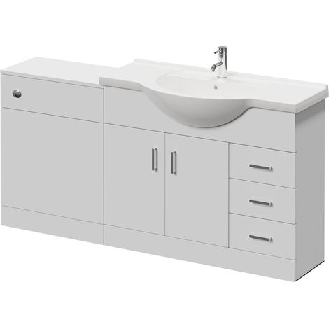 Alexander James Cento Gloss White 1650mm 2 Door Vanity Unit Toilet Suite - 1650mm - Chrome 96mm James HandleWithout James Toilet Pan
