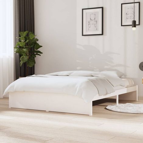 GBLY Cadre de lit sans matelas blanc bois massif 140x190 cm (1/5)