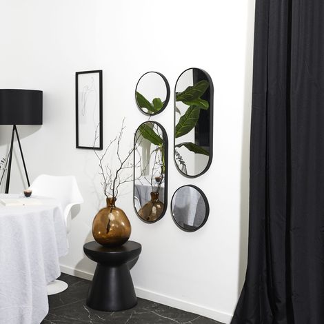 Lot de 4 Miroirs - HOME DECO FACTORY - Versa - Rond et Ovale - Noir (1/4)