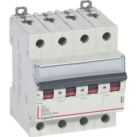 Disjoncteur DX³6000 10kA arrivée haute et départ bas à vis 4P 400V - 50A - courbe B - 4 modules - LEGRAND