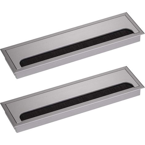 Goulotte de câbles en aluminium argenté - Cache-câbles - Rectangulaire avec joint à brosse - 2 pièces - Pour meuble (1/5)