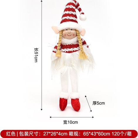 Weihnachtsdekorationen, langbeinige gestreifte Engelspuppe, gestrickte Elfenfigur, geflochtener Weihnachtself.