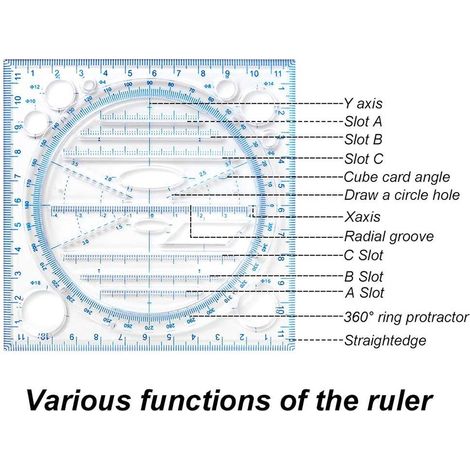 Multifunktionales, rutschfestes Zeichenlineal, 360°-Drehung, Messschablone für runde, gebogene, vertikale und parallele Linien, präzises Nachzeichnungswerkzeug (1/5)