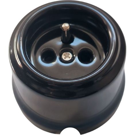 Enchufe Vintage de Superficie en Porcelana Negra – Tipo E Francés 16A 250V