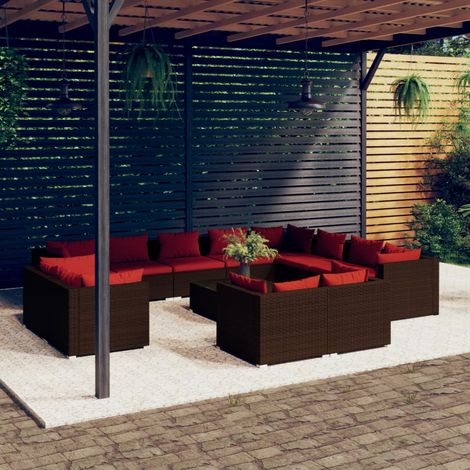 13-tlg. Garten-Lounge-Set mit Kissen Braun Poly Rattan (1/5)